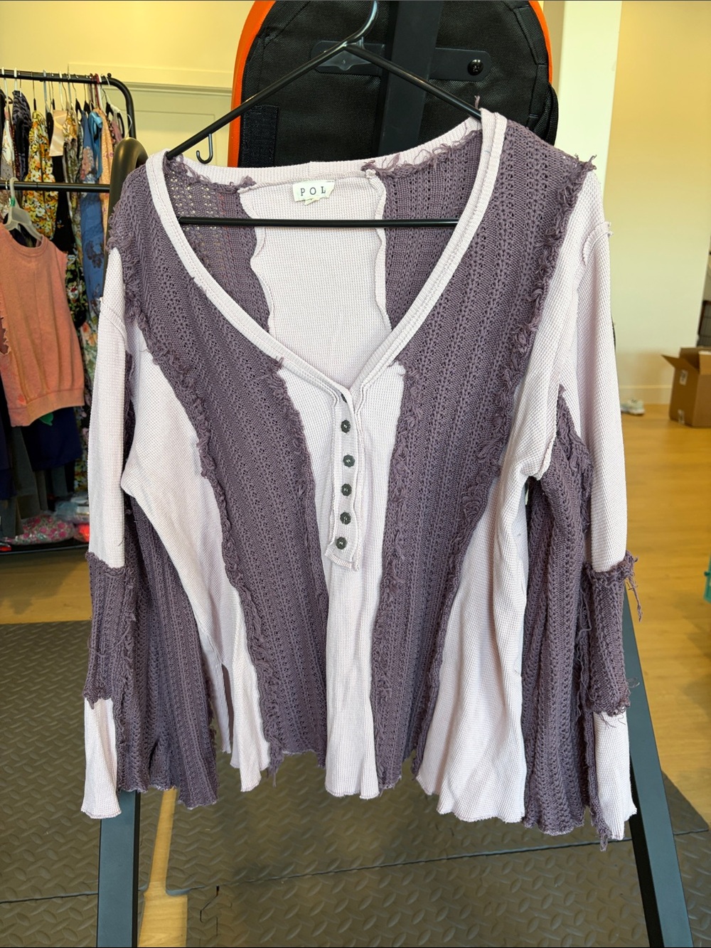 POL Two-Tone Lavender & Mauve Henley Thermal Long Sleeve